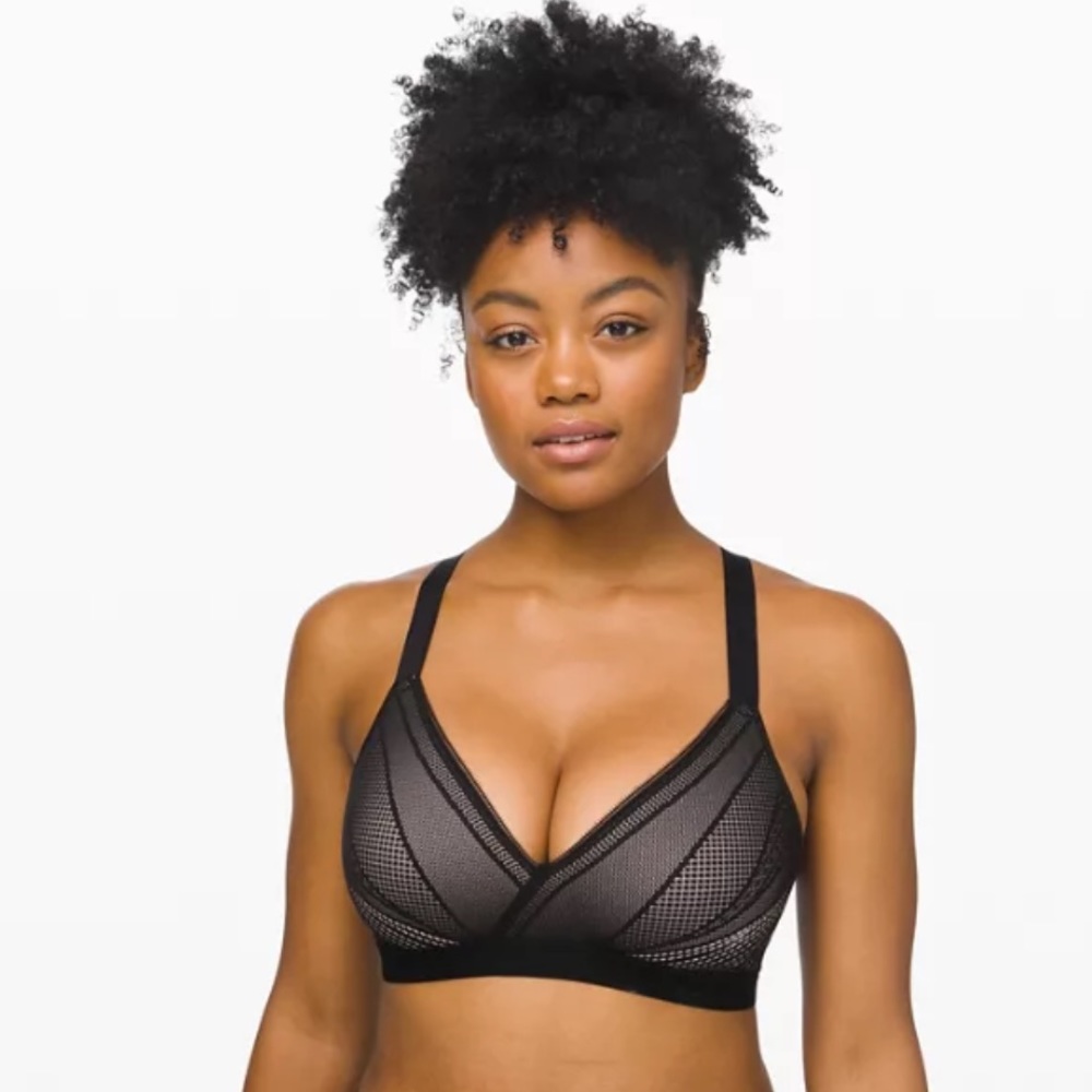 NWT Lululemon Awake to Lace Bra in Black/Barely Beige SZ 34D